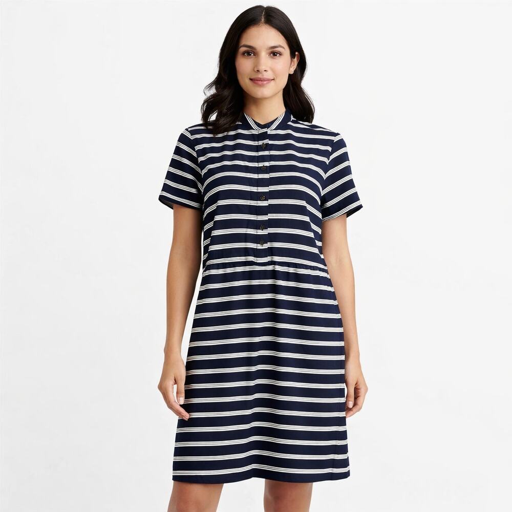 Land’s End blue & white striped dress pockets Medium stretch Beachy travel